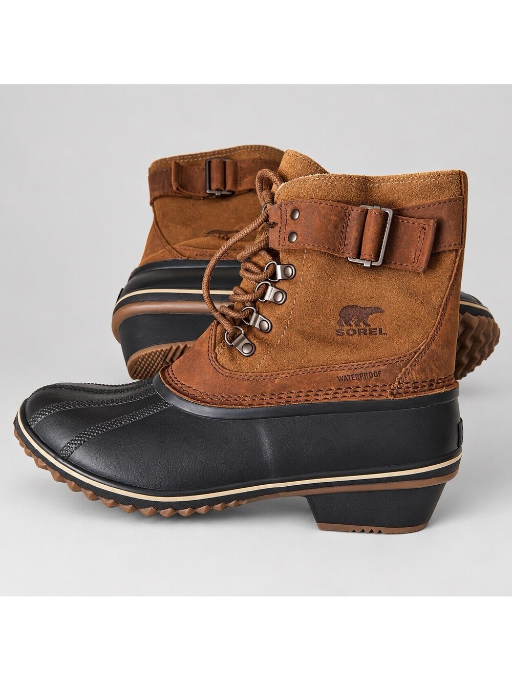 SOREL Winter Fancy Lace II Waterproof Duck Boots Elk Brown Women's Size 9.5